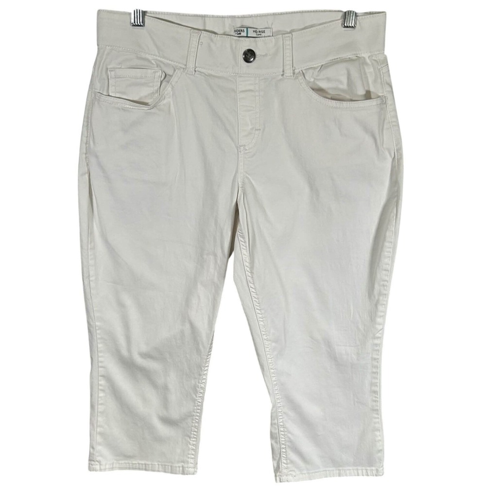 Riders by Lee Mid Rise Capri Women's Size 8 M White Denim Stretch Comfort Mom